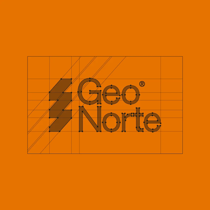 Projeto GeoNorte da Nhdesign: grelha de construção do logo da GeoNorte