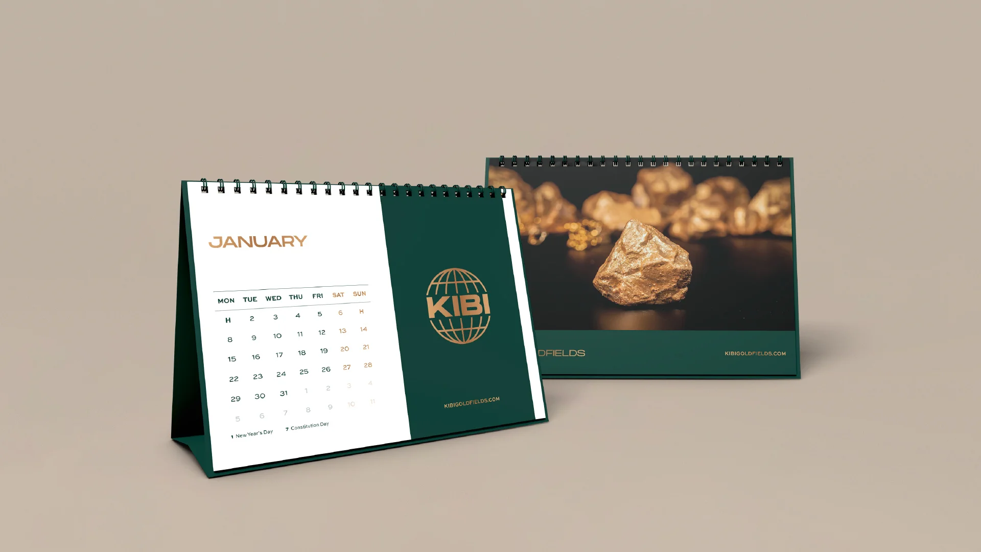 Projeto Kibi Goldfields da Nhdesign: Calendários de secretária deselvolvidos para a Kibi Goldfield.