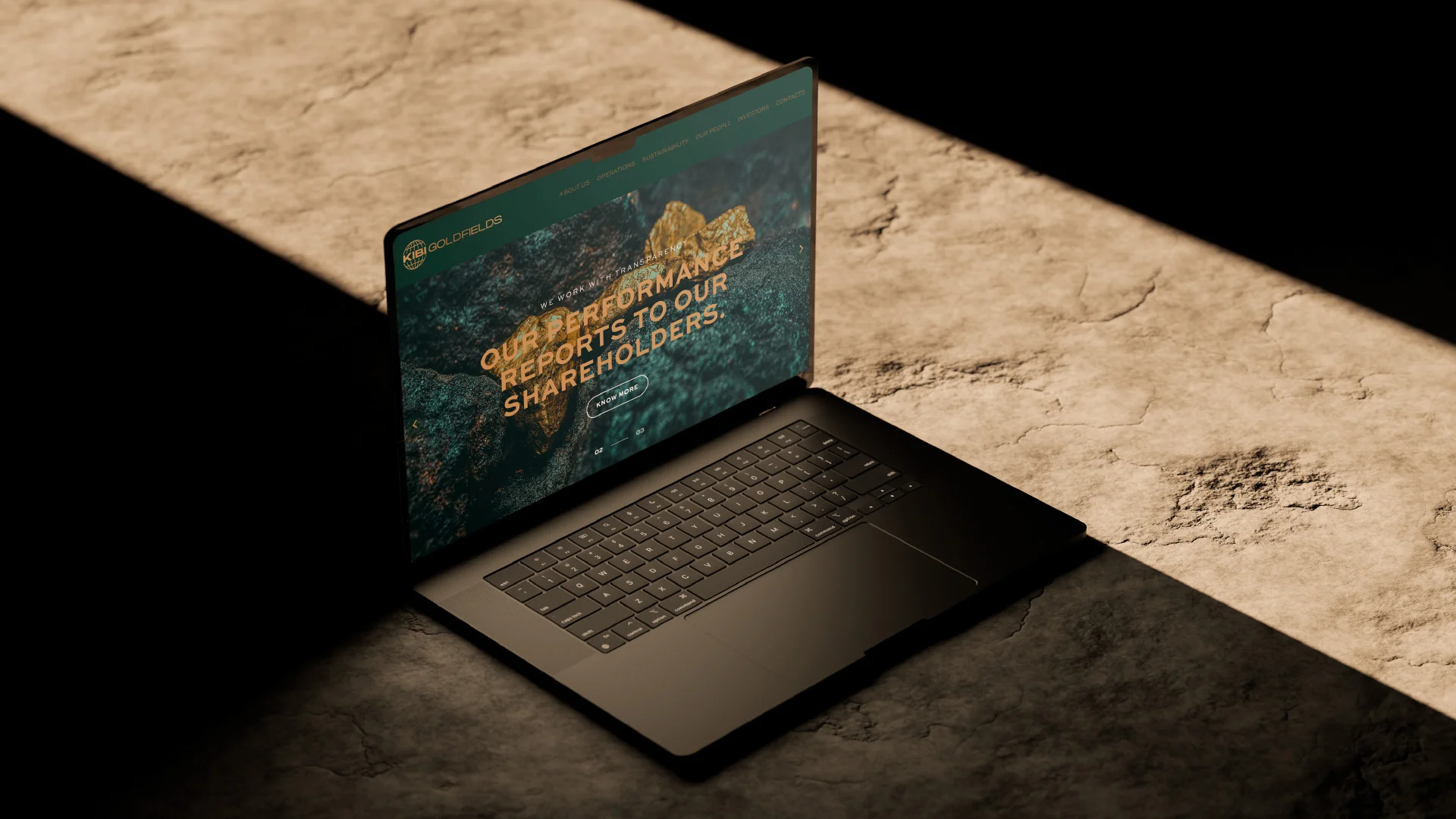 Projeto Kibi Goldfields da Nhdesign: Computador portátil no website da Kibi Goldfields.