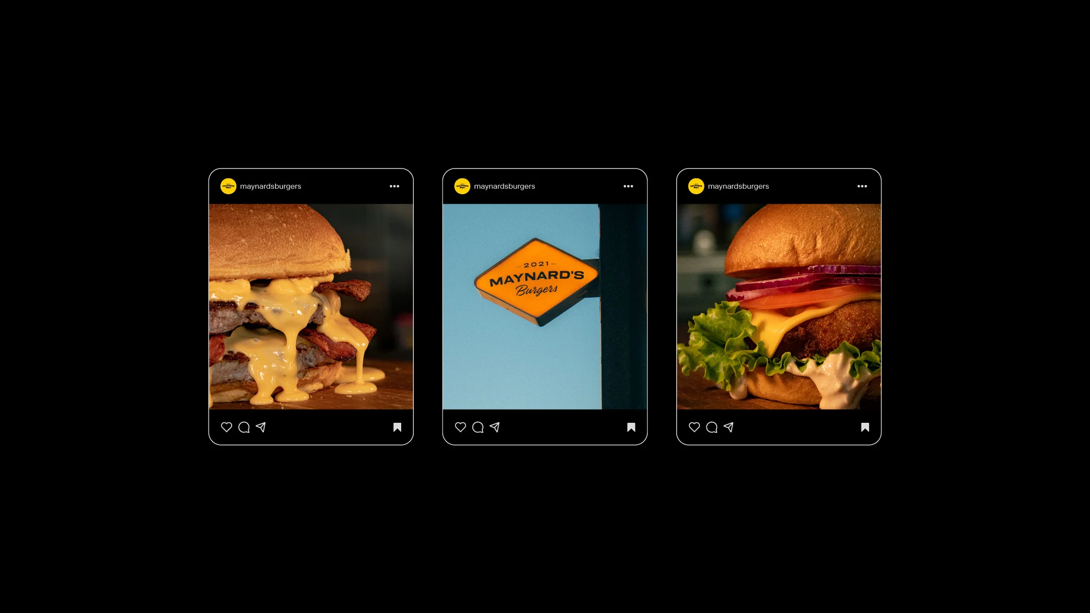 Projeto Maynard's Burgers da Nhdesign: Redes Sociais da Maynards