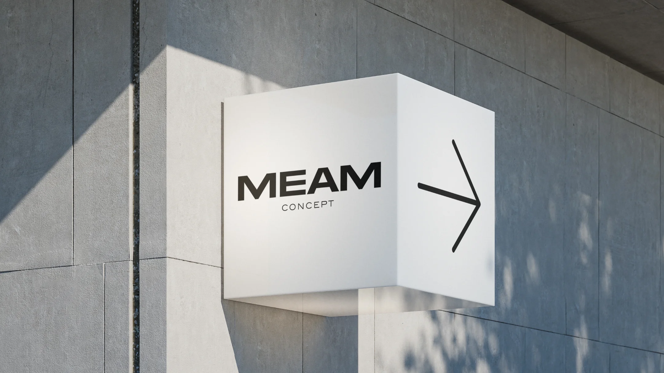 Projeto Meam Concept da Nhdesign: Sinalética branca com o logótipo da Meam Concept