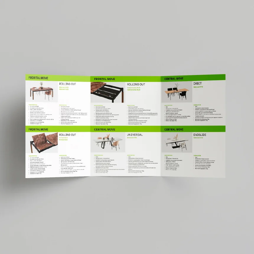 Projeto MUVV da Nhdesign: Tríptico da marca aberto sobre fundo preto.
