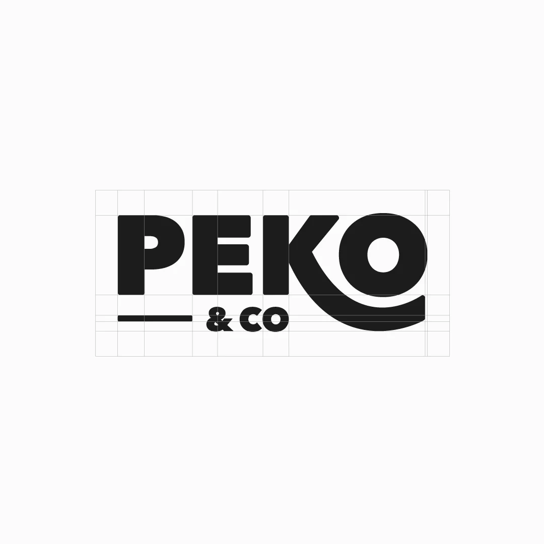 Projeto PEKO & Co. da Nhdesign: grelha de construção do logo