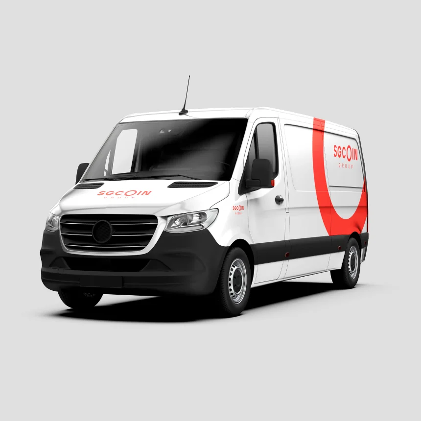 Projeto SGCoin da Nhdesign: Aplicação do branding da SGCoin numa carrinha comercial.