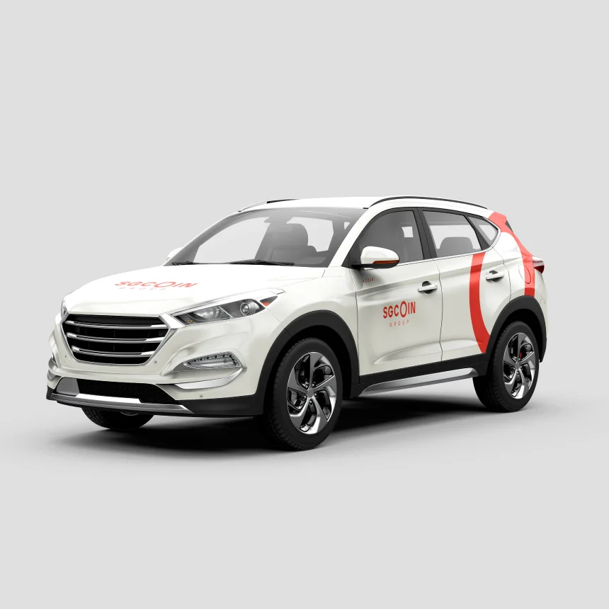 Projeto SGCoin da Nhdesign: Aplicação do branding da SGCoin num carro.