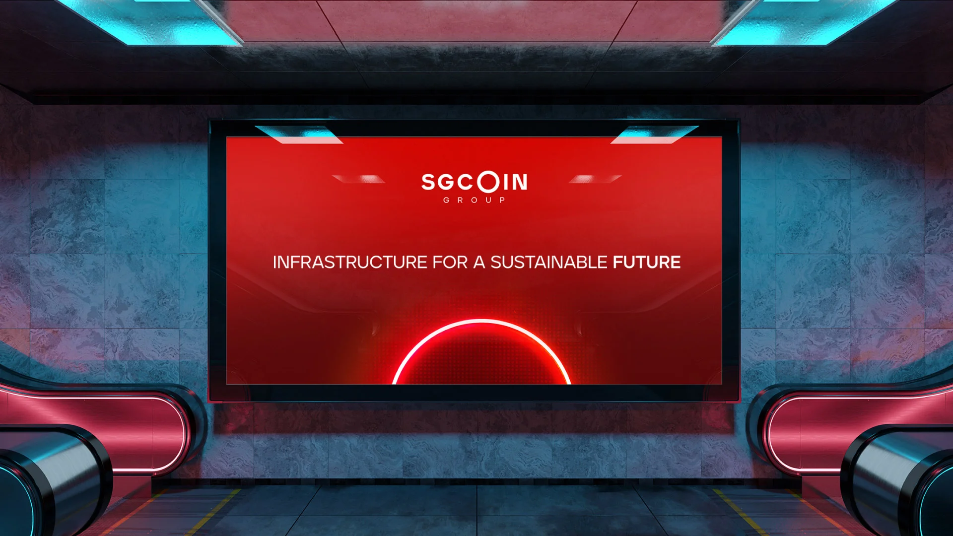 Projeto SGCoin da Nhdesign: Fotografia de um cartaz da SGCoin exibido num espaço público.