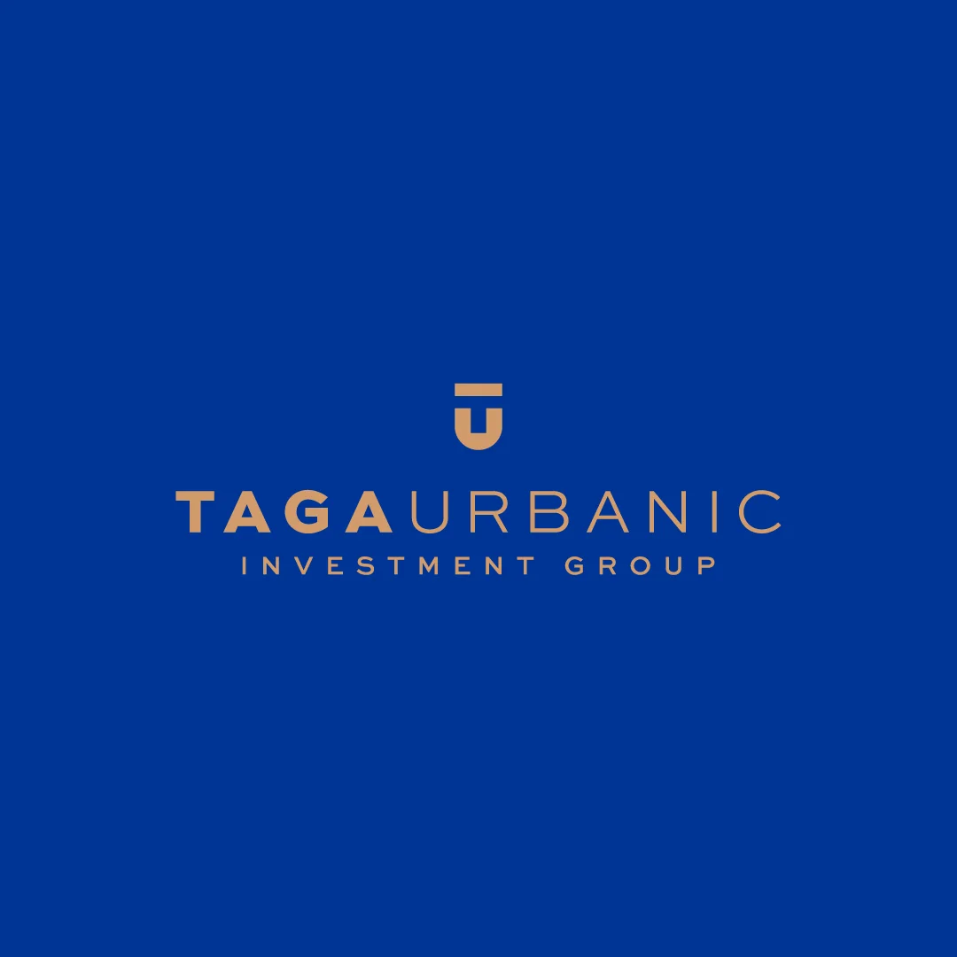 Projeto Taga Urbanic da Nhdesign: Logo da Taga Urbanic sobre fundo azul.