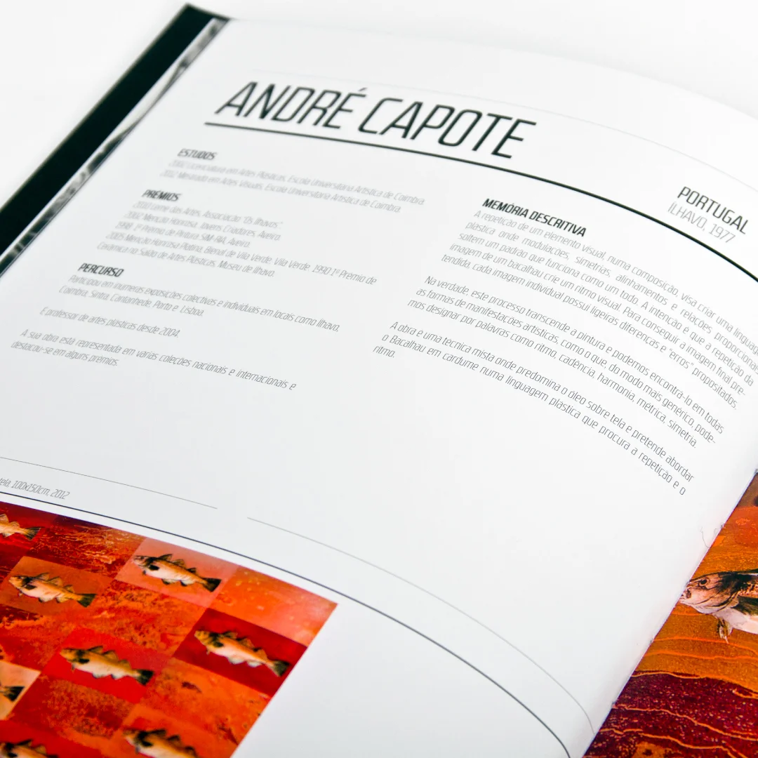 Nhdesign project Bakalhau: Detail of a page from the Bakalhau catalogue combining text, imagery and graphic composition