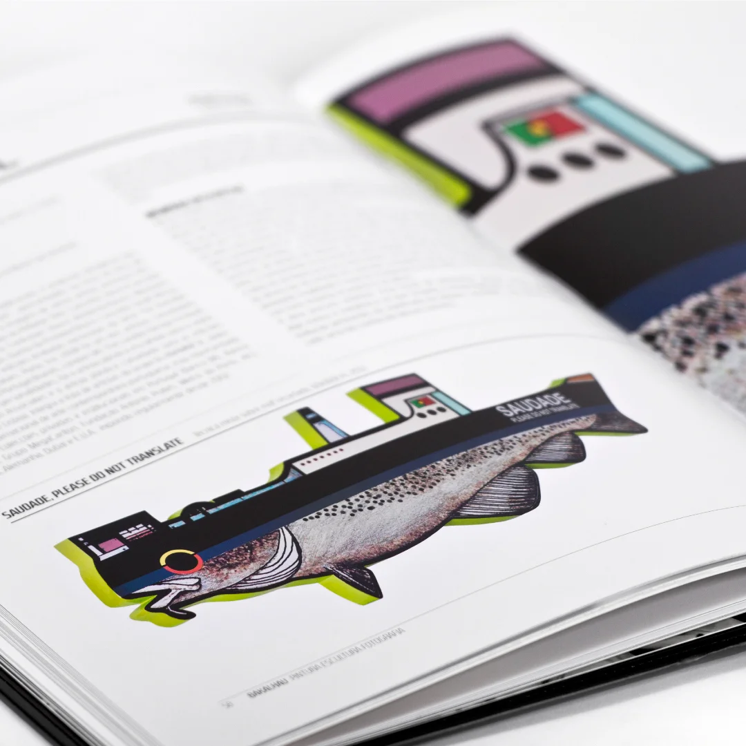 Nhdesign project Bakalhau: Double-page spread from the Bakalhau catalogue featuring illustration and editorial content dedicated to cod