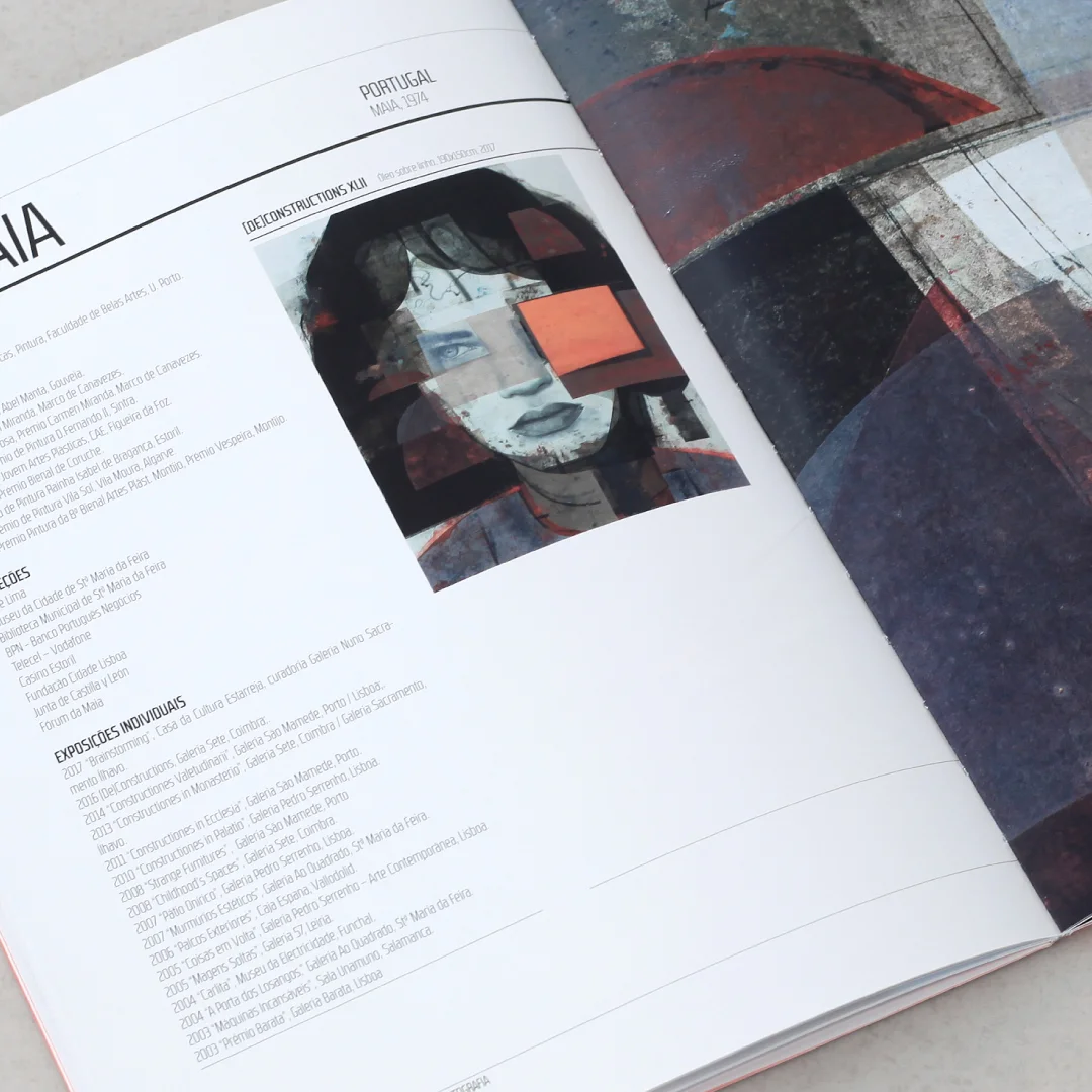 Projeto Brainstorming da Nhdesign: Composição editorial dedicada à apresentação dos artistas e respetivas obras