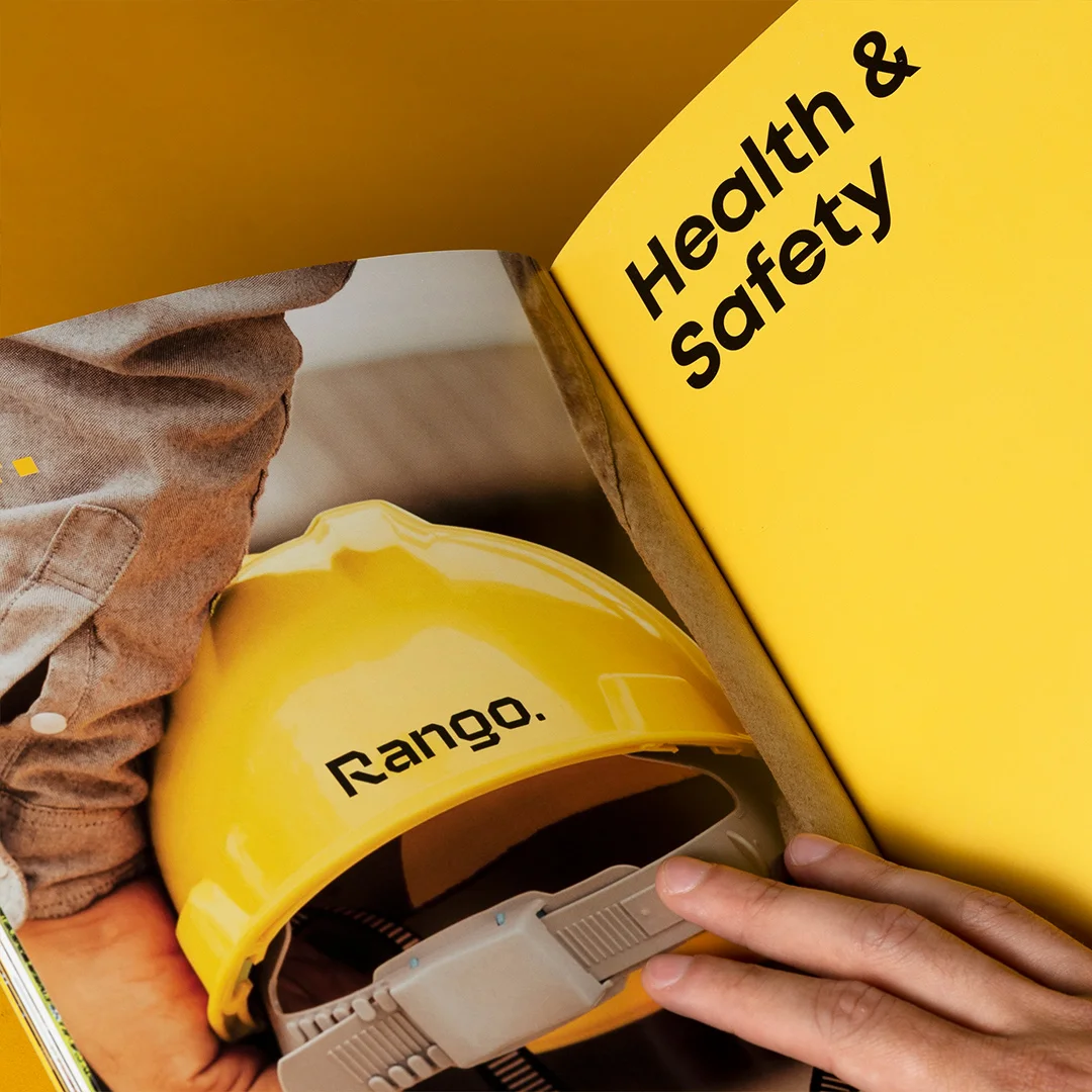 Projeto Rango Company Profile da Nhdesign: Página do company profile com destaque para a secção “Health & Safety”.