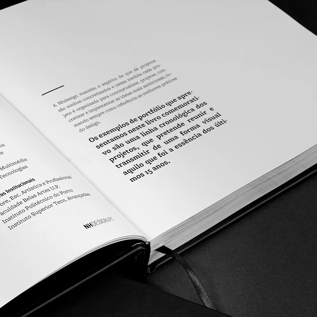 Projeto Nhdesign XV Years da Nhdesign: Pormenor do miolo do livro dos XV anos da Nhdesign