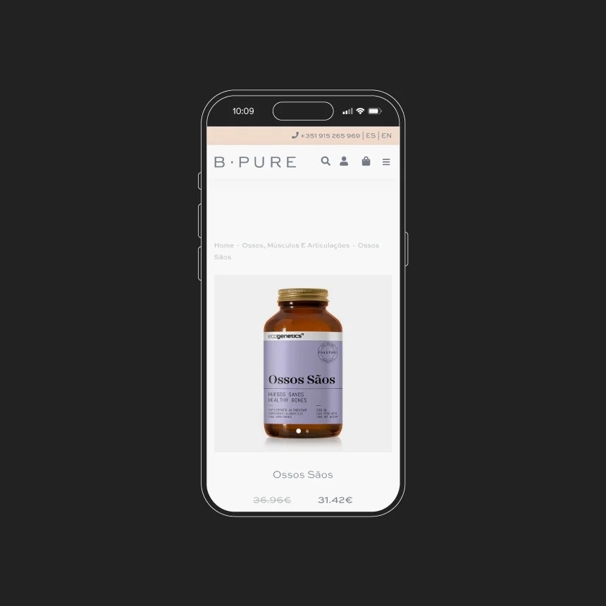 Projeto Bpure da Nhdesign: Site adaptado para telemóvel