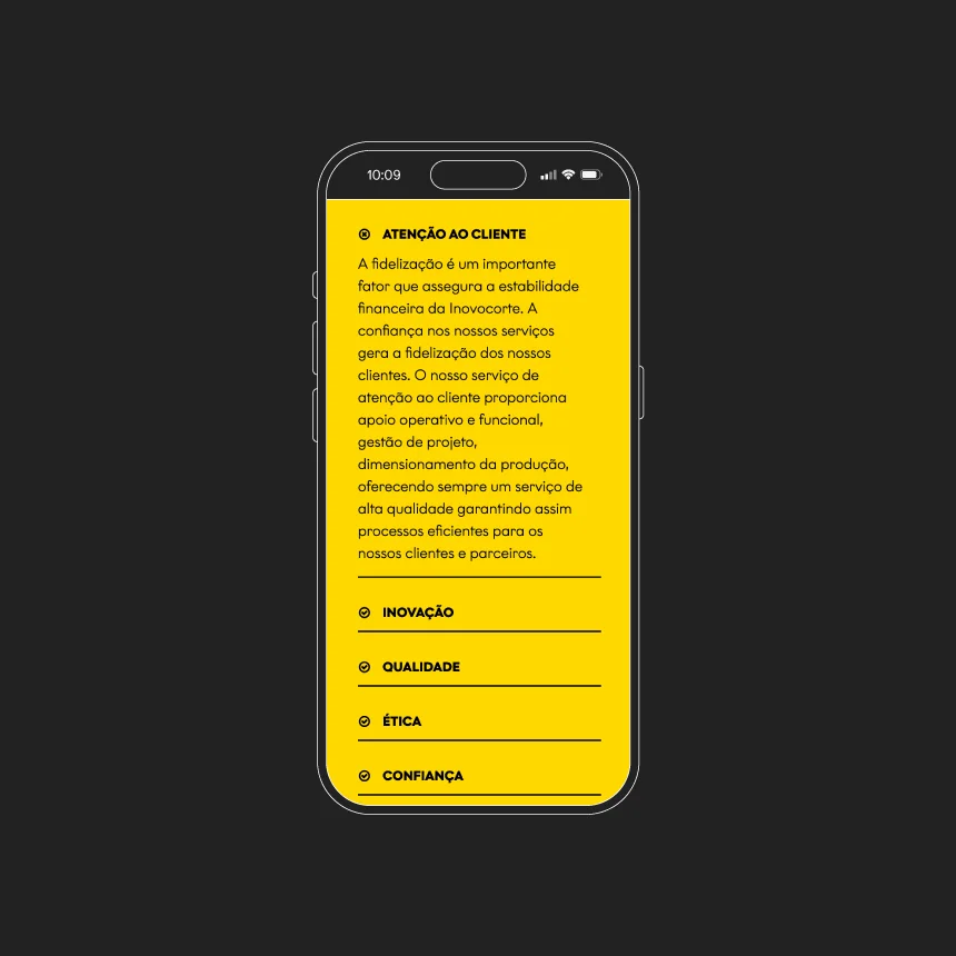 Projeto Inovocorte da Nhdesign: Site adaptado para telemóvel