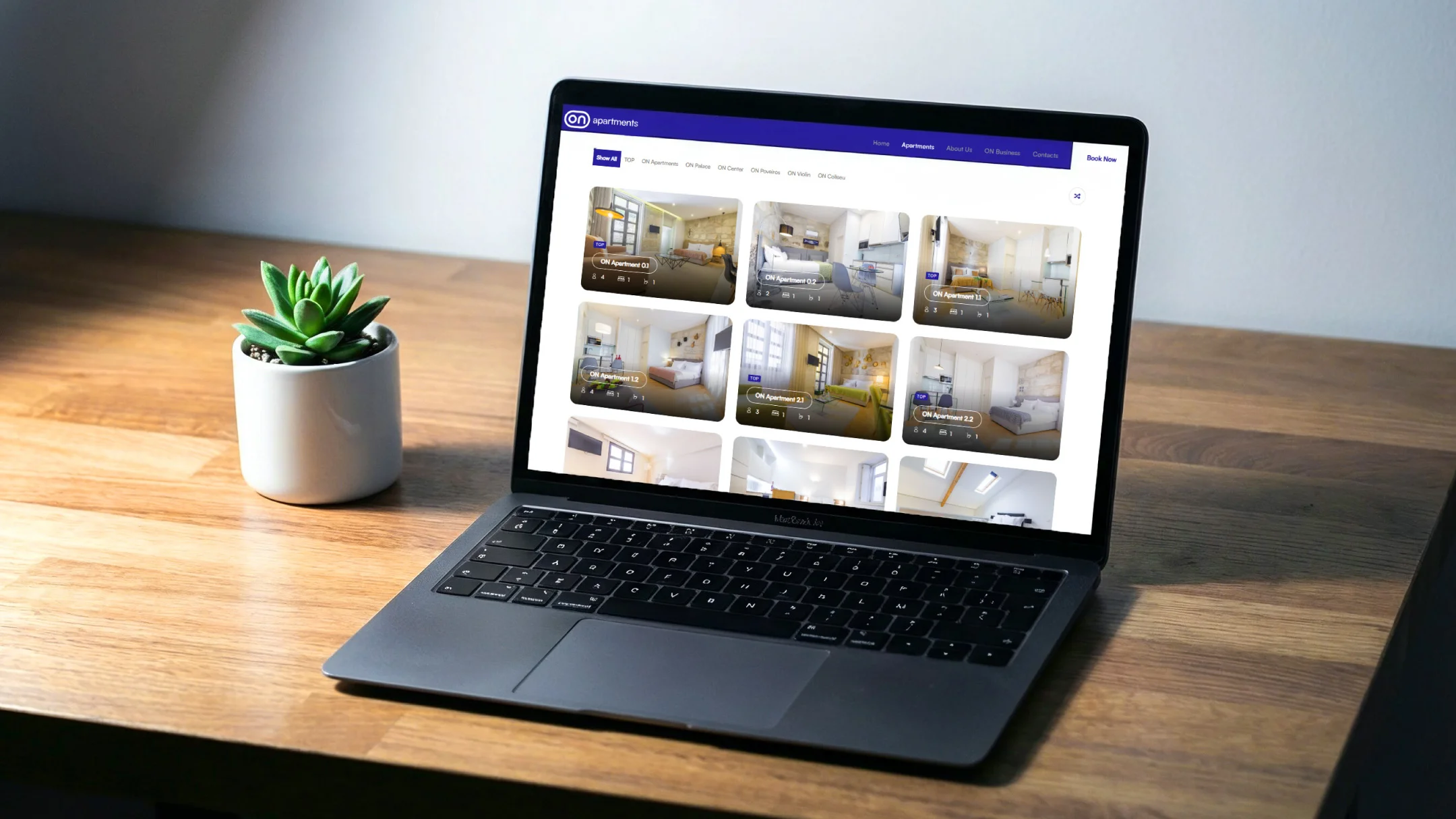 Nhdesign project ON Apartments: ON website on laptop for presenting and browsing accommodation options