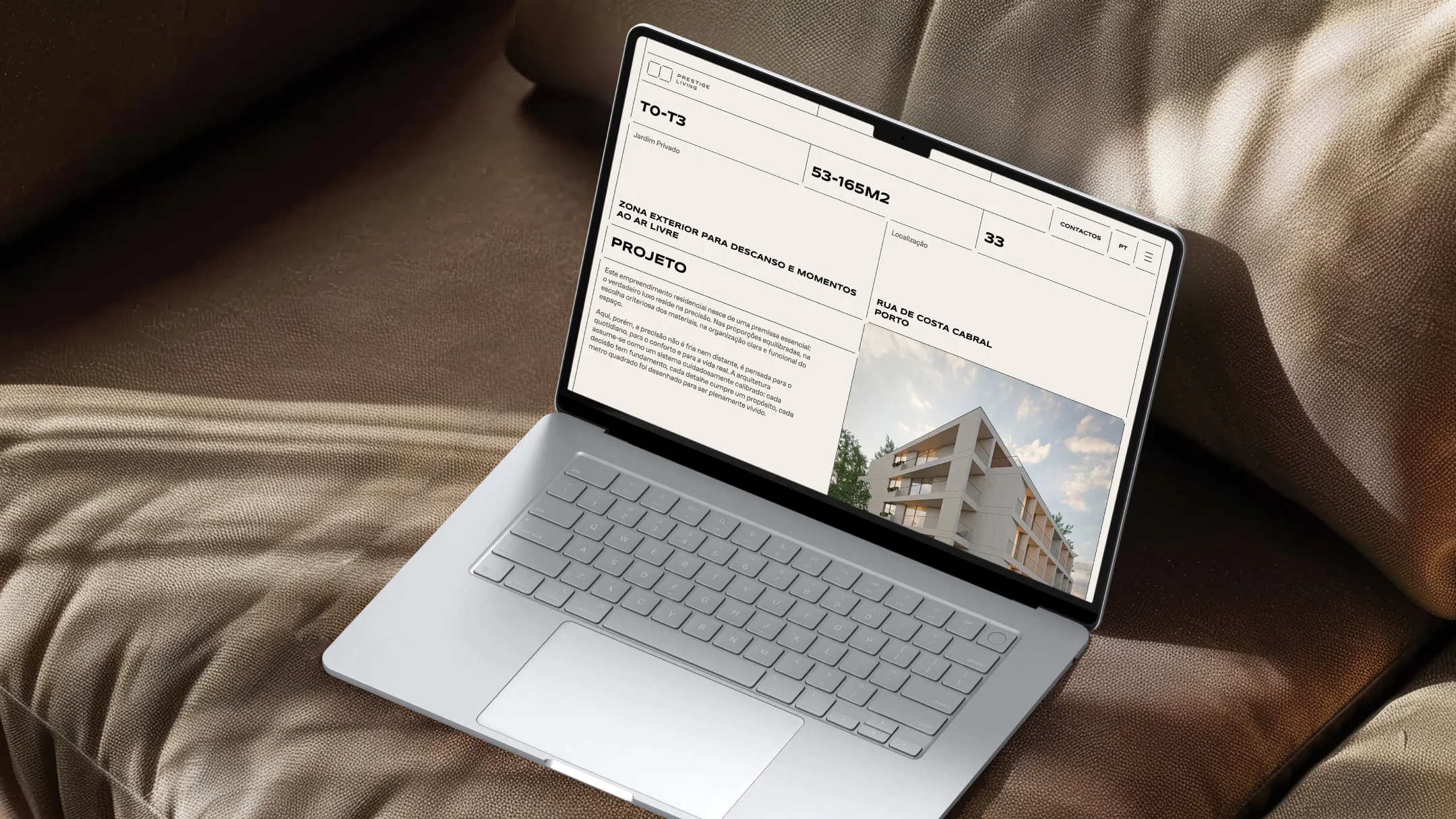 Projeto Prestige Living da Nhdesign: Apresentação digital da informação e características das diferentes frações do Prestige Living